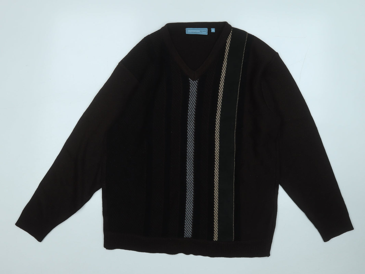 Grenwoods Mens Brown V-Neck  Acrylic Pullover Jumper Size M