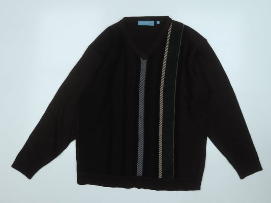 Grenwoods Mens Brown V-Neck  Acrylic Pullover Jumper Size M