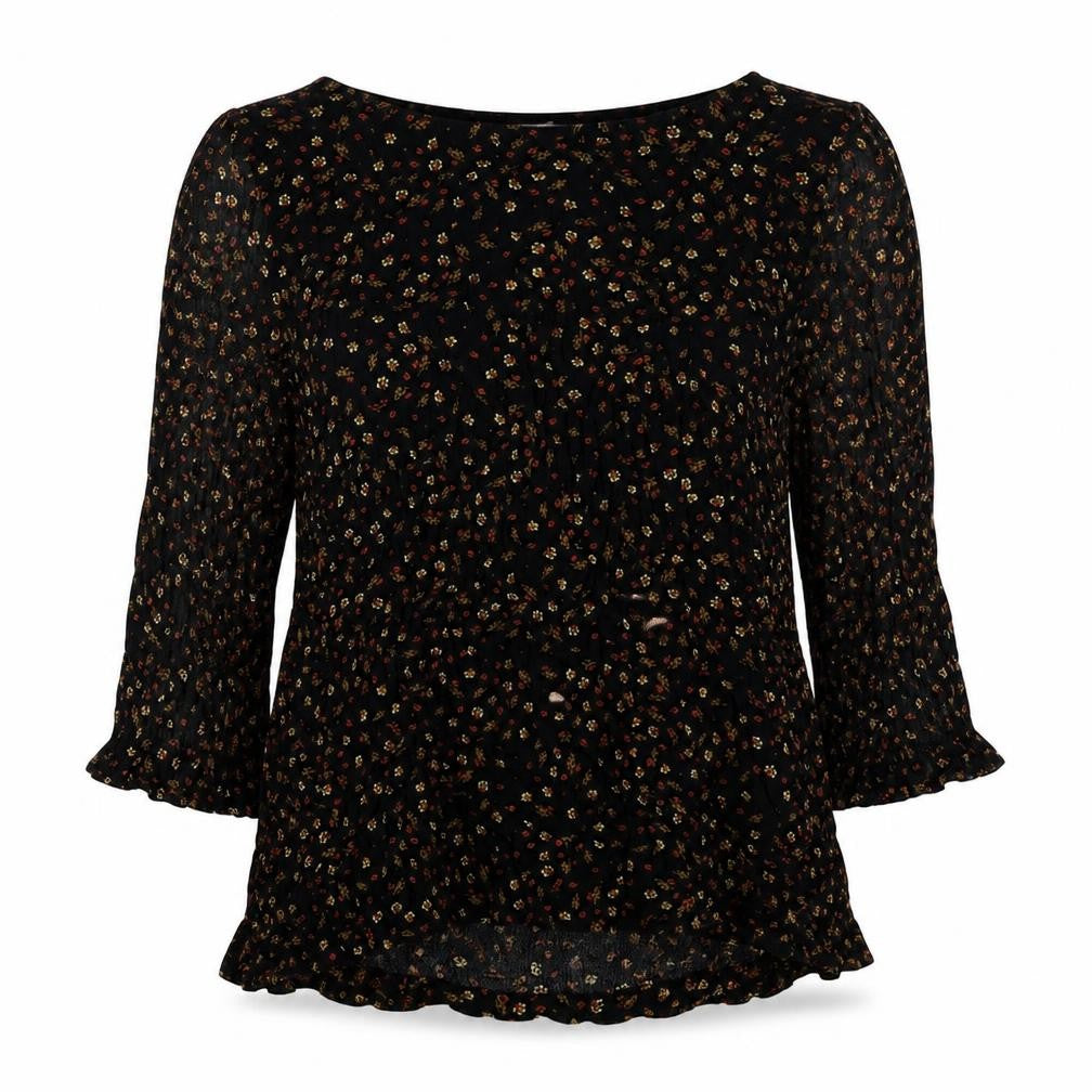 H&M Womens Black Geometric Viscose Basic T-Shirt Size 40 Round Neck