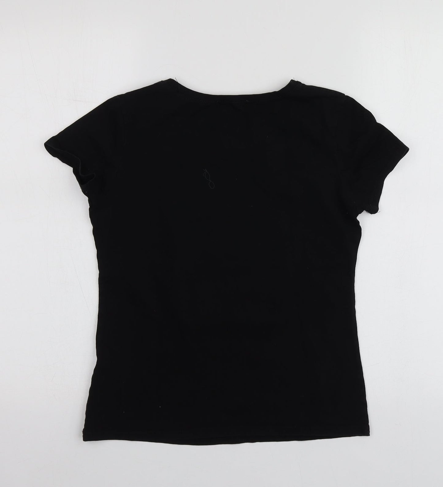Sovogue Womens Black Geometric Cotton Basic T-Shirt Size S Round Neck