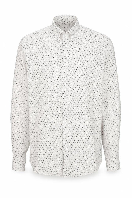 Peter Werth Mens White Geometric Cotton  Button-Up Size L Collared