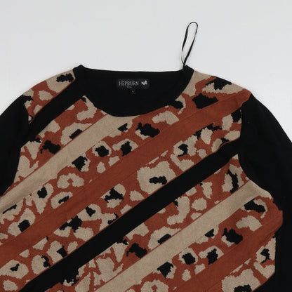 Hepburn Womens Black Round Neck Animal Print Viscose Pullover Jumper Size L