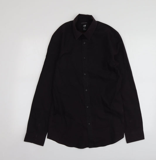 H&M Mens Purple Geometric Polyester  Button-Up Size S Collared