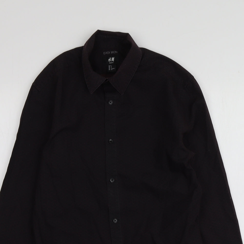 H&M Mens Purple Geometric Polyester  Button-Up Size S Collared