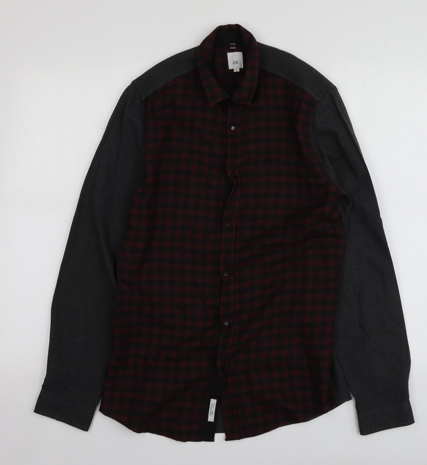 River Island Mens Grey Check Polyester  Button-Up Size S Collared