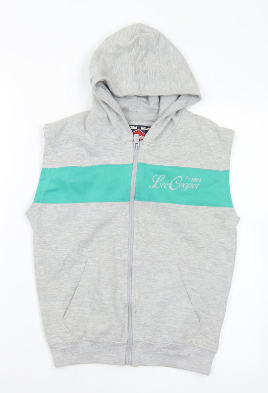 Lee Cooper Boys Grey  Cotton Full Zip Hoodie Size 9-10 Years  Zip - Logo