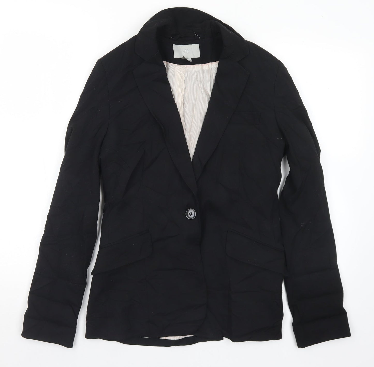 H&M Womens Black  Polyester Jacket Suit Jacket Size 10