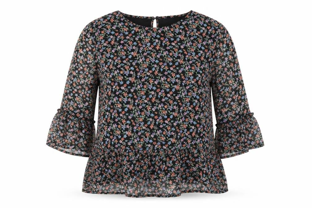 Jaqueline de Young Womens Multicoloured Floral Polyester Basic Blouse Size 8 Round Neck