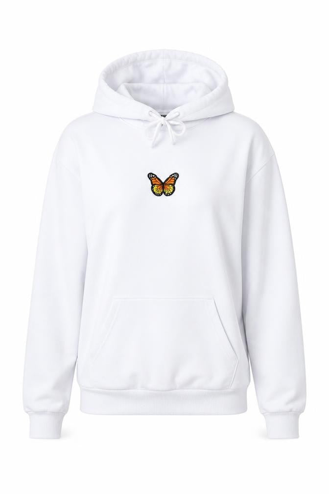 SheIn Womens White  Cotton Pullover Hoodie Size S   - Butterfly