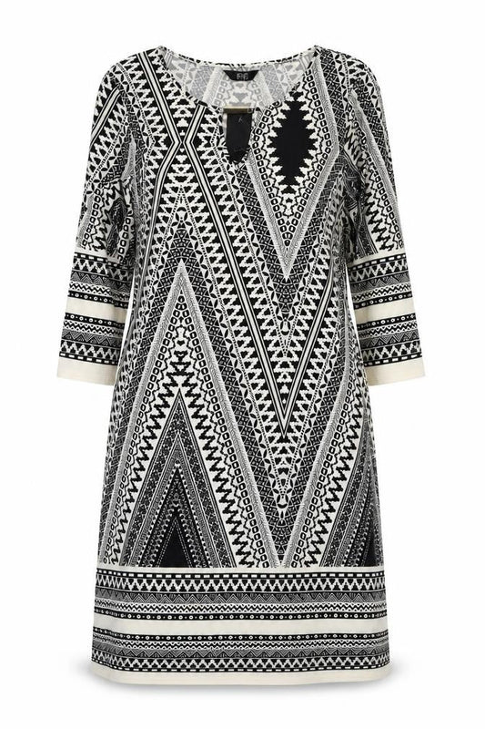 F&F Womens Ivory Geometric Polyester Shirt Dress  Size 14  Round Neck