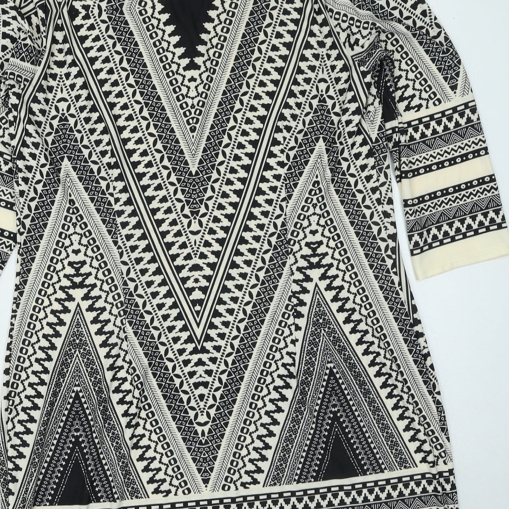 F&F Womens Ivory Geometric Polyester Shirt Dress  Size 14  Round Neck
