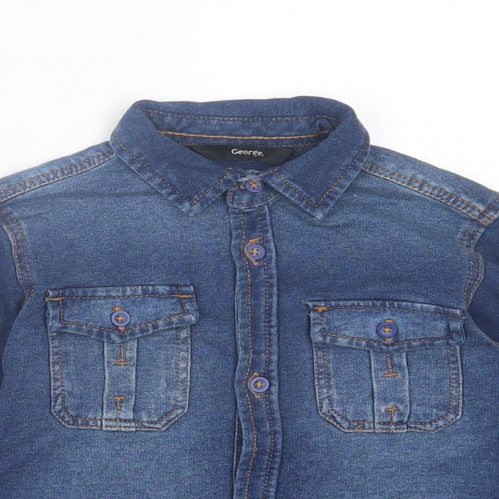 George Boys Blue  Cotton Basic Button-Up Size 2-3 Years Collared Button