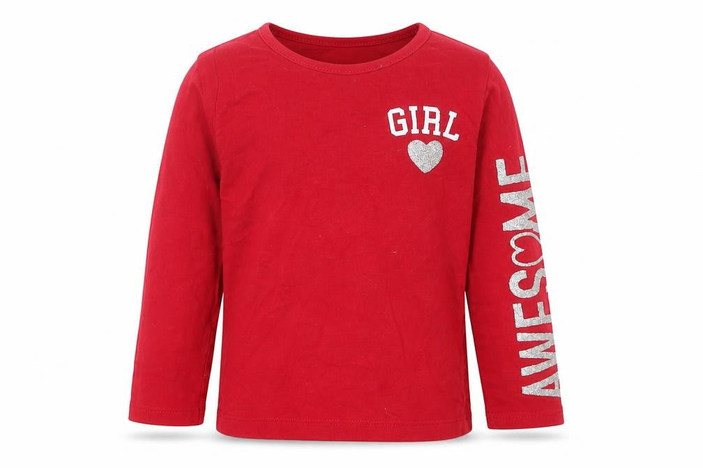 Evie Angel Girls Red  Cotton Basic Casual Size 12-18 Months Crew Neck Pullover