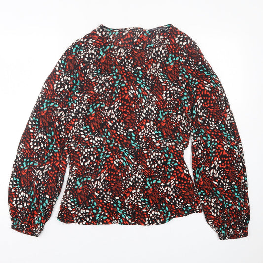 Marks and Spencer Womens Red Geometric Viscose Basic Blouse Size 10 Crew Neck