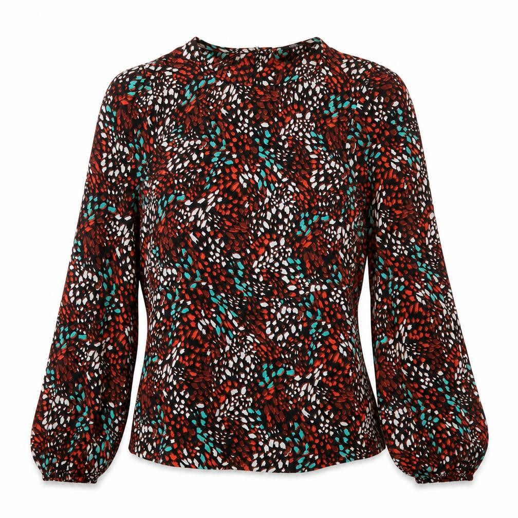 Marks & Spencer Womens Red Geometric Viscose Basic Blouse Size 10 Crew Neck