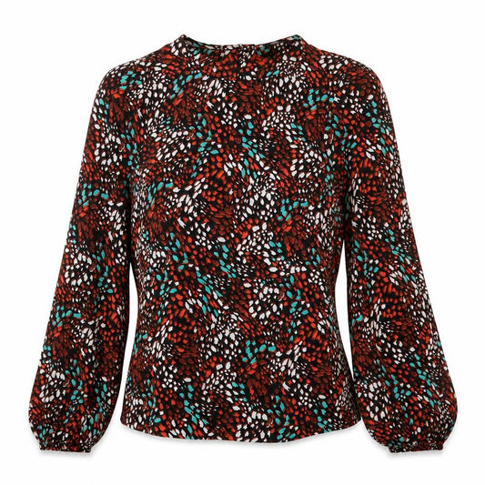 Marks and Spencer Womens Red Geometric Viscose Basic Blouse Size 10 Crew Neck