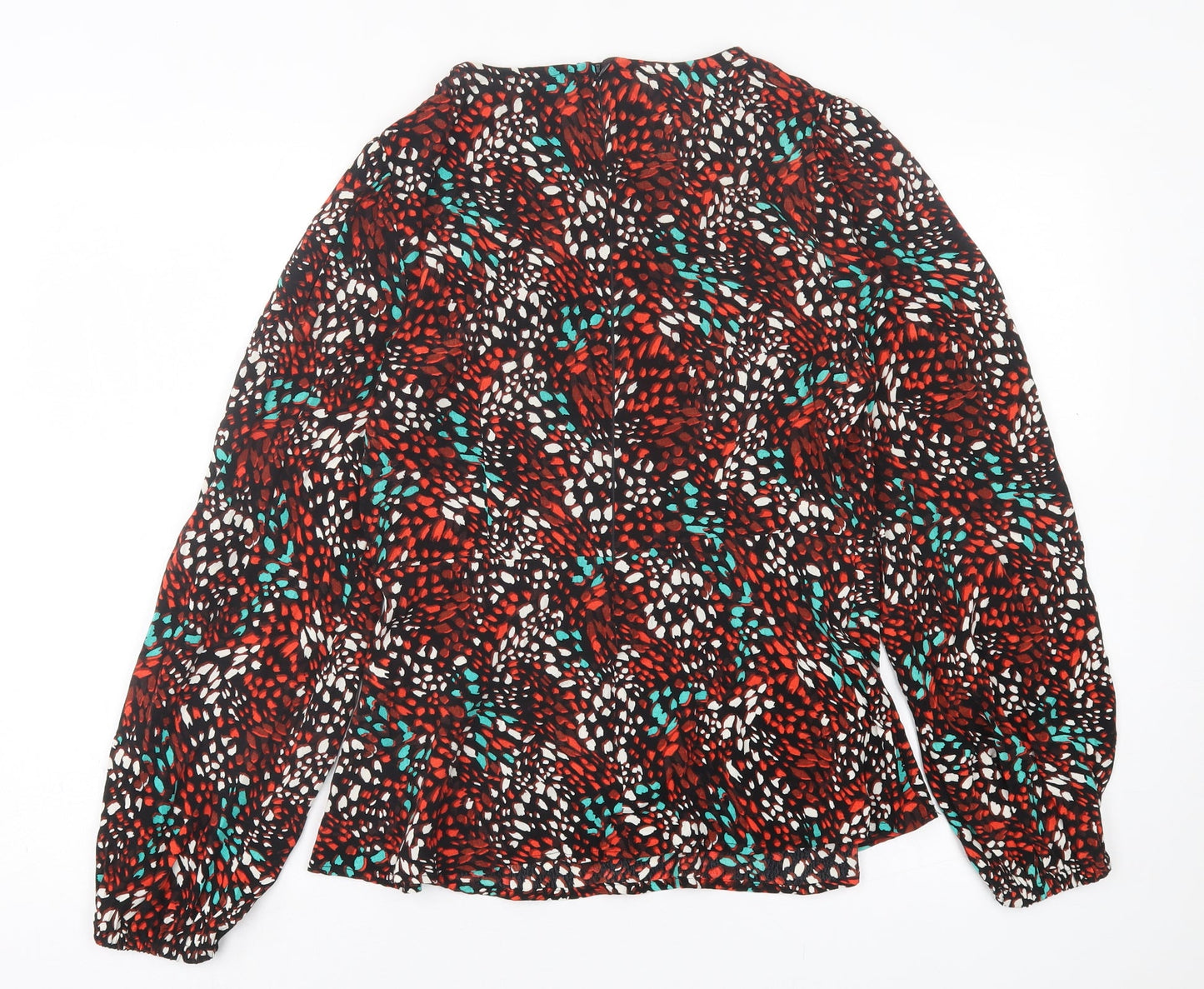 Marks and Spencer Womens Red Geometric Viscose Basic Blouse Size 10 Crew Neck