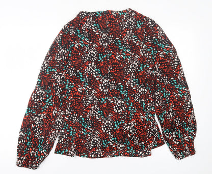Marks & Spencer Womens Red Geometric Viscose Basic Blouse Size 10 Crew Neck