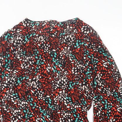 Marks & Spencer Womens Red Geometric Viscose Basic Blouse Size 10 Crew Neck