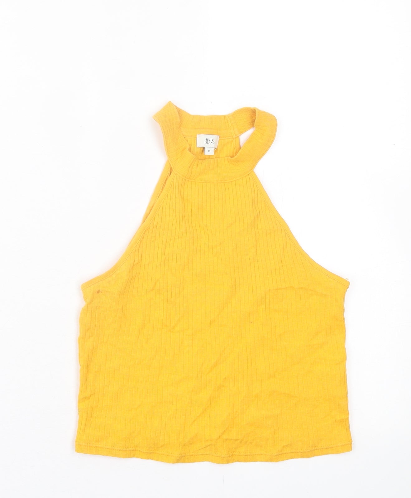 River Island Womens Yellow  Cotton Cropped Tank Size 8 Crew Neck