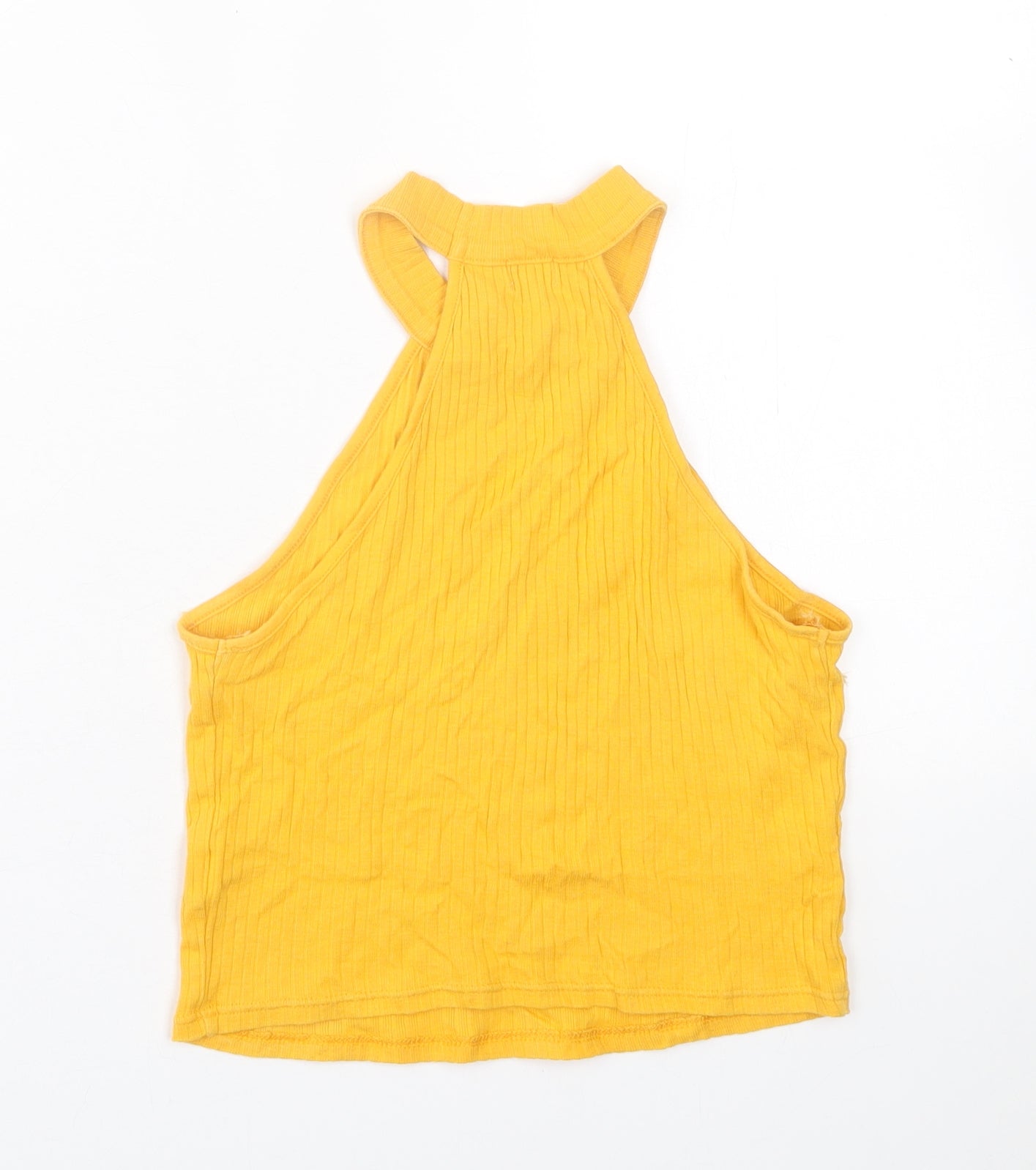 River Island Womens Yellow  Cotton Cropped Tank Size 8 Crew Neck