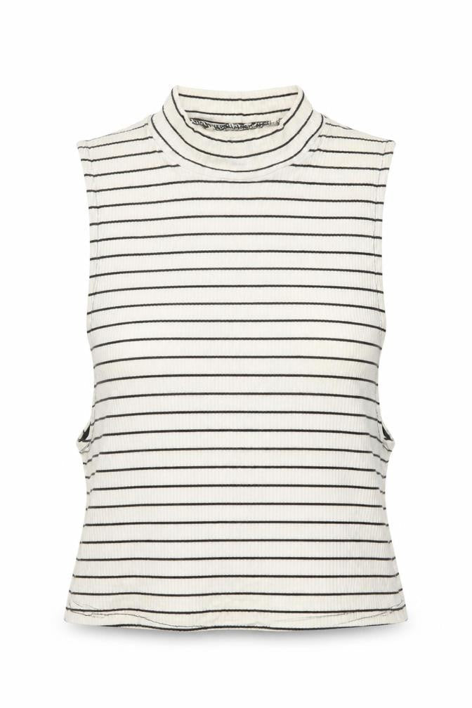Miss Selfridge Womens White Striped Viscose Cropped Tank Size 8 High Neck