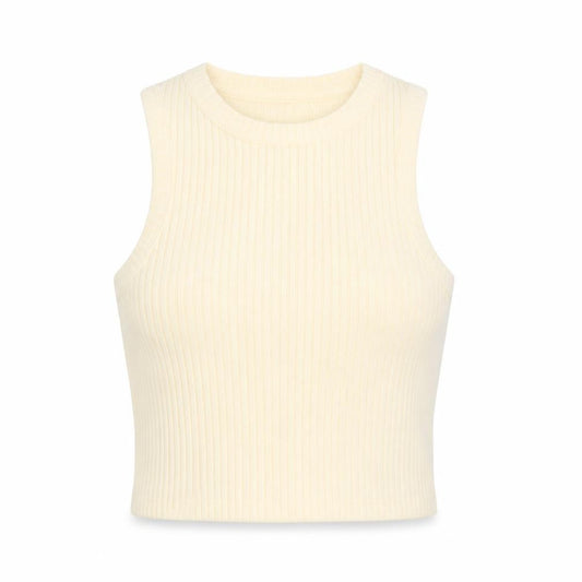 Bershka Womens Yellow  Polyester Cropped Tank Size XS Crew Neck