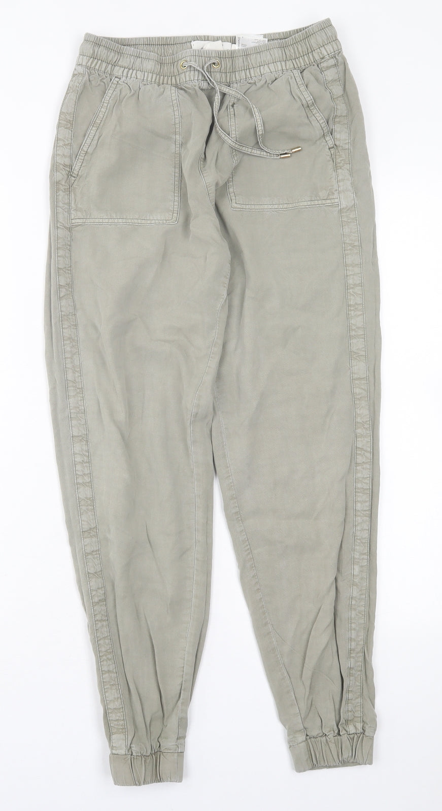 H&M Womens Green  Viscose Trousers  Size 6 L27 in Regular Tie