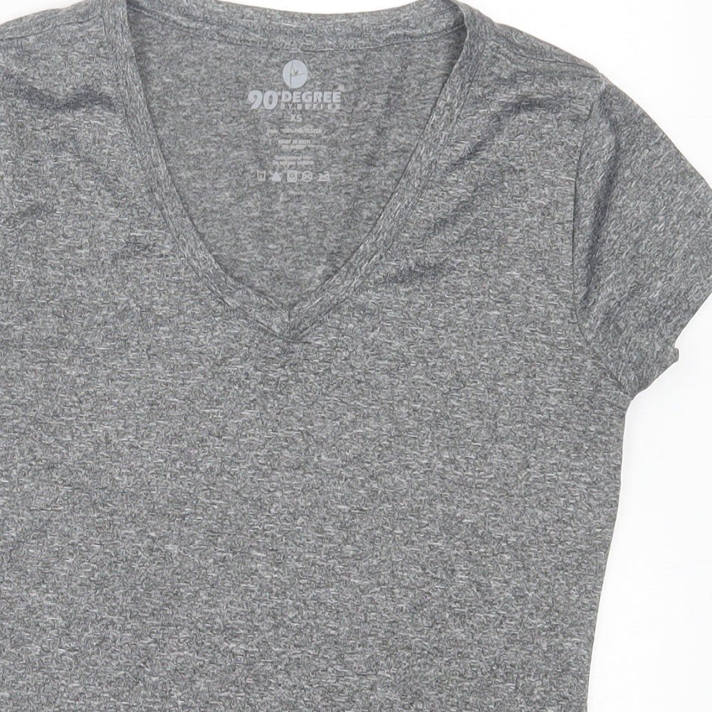90 Degree Womens Grey  Polyester Basic T-Shirt Size XS V-Neck Pullover