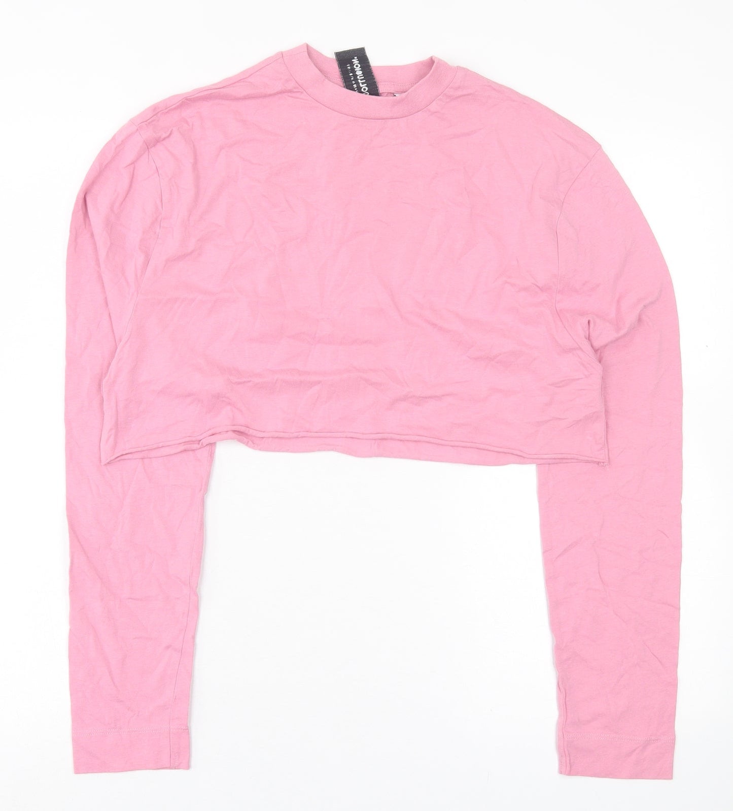 COLLUSION Womens Pink  Cotton Cropped T-Shirt Size 6 Crew Neck
