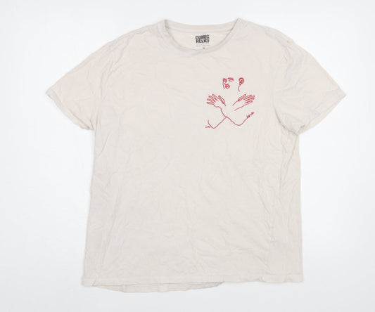 TJX Womens Beige  Cotton Basic T-Shirt Size M Crew Neck - Comic Relief