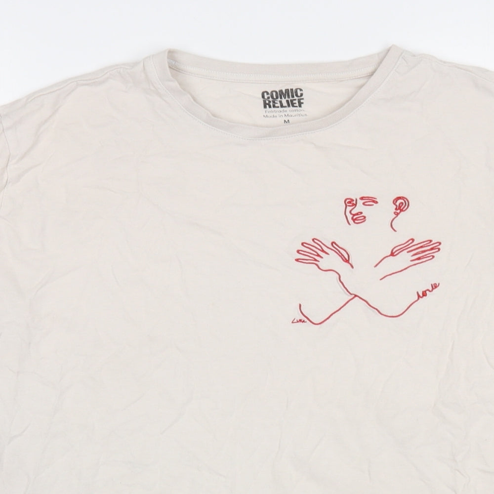 TJX Womens Beige  Cotton Basic T-Shirt Size M Crew Neck - Comic Relief