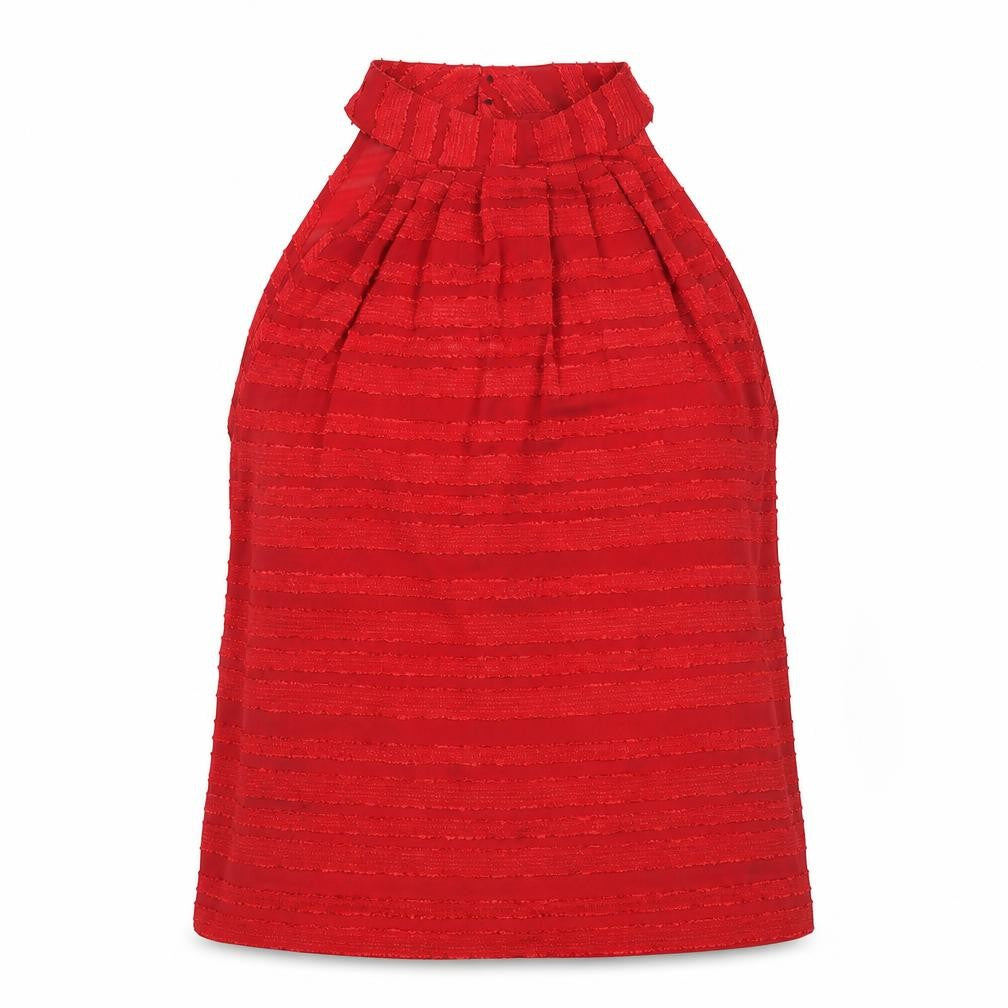 SheIn Womens Red Striped Polyester Basic Blouse Size S Halter