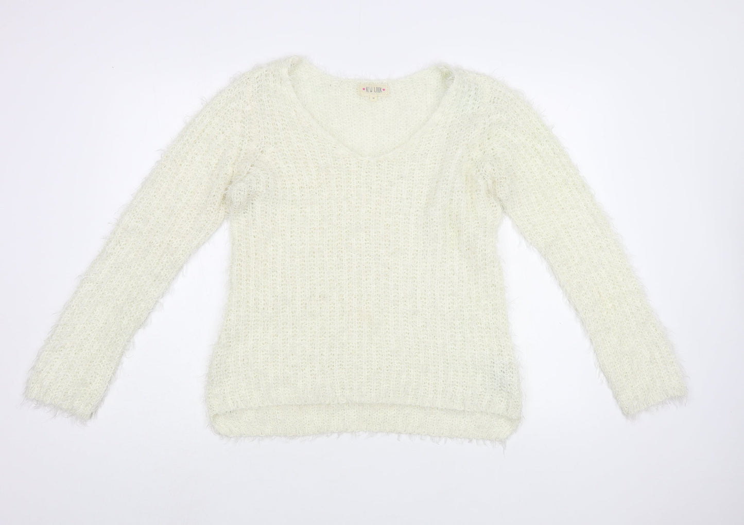 New Look Womens Ivory Boat Neck  Acrylic Pullover Jumper Size M