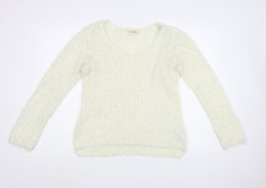 New Look Womens Ivory Boat Neck  Acrylic Pullover Jumper Size M