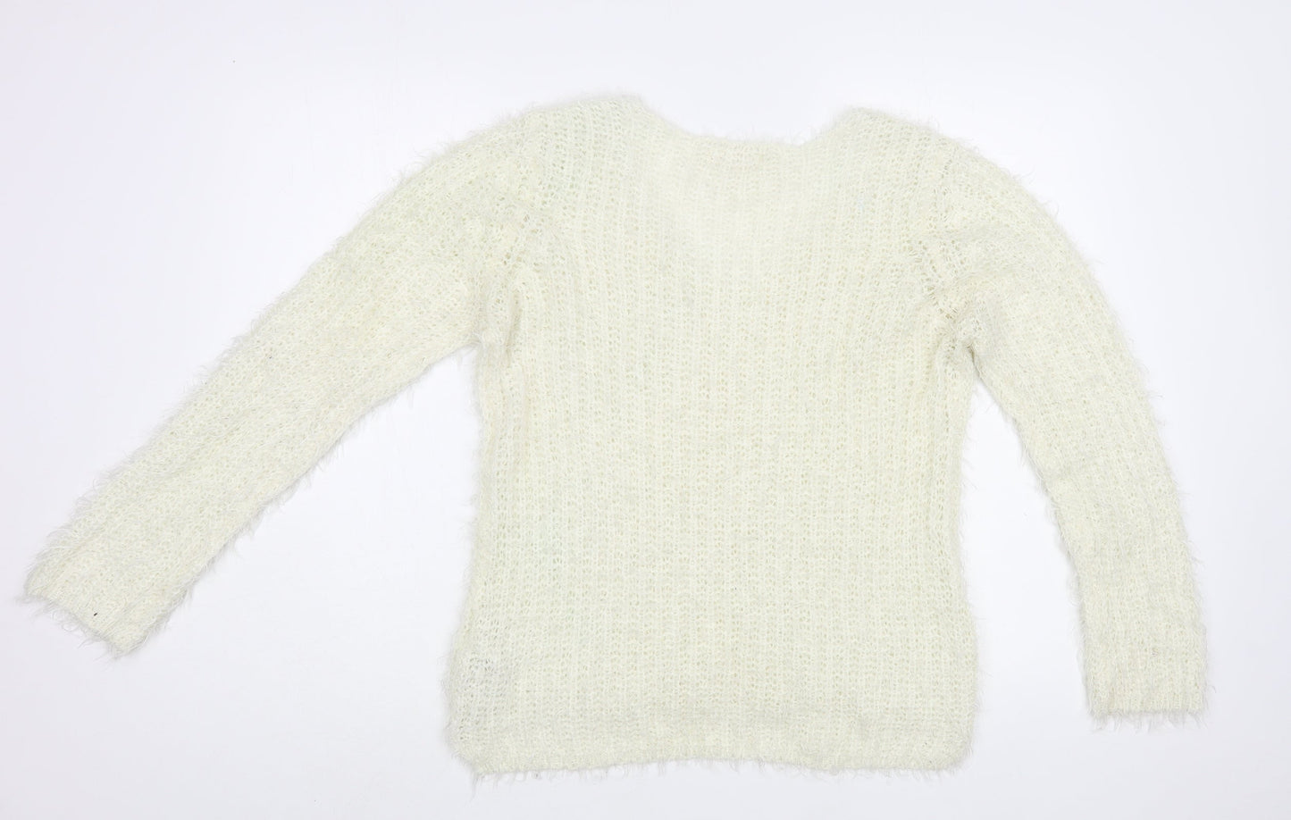 New Look Womens Ivory Boat Neck  Acrylic Pullover Jumper Size M