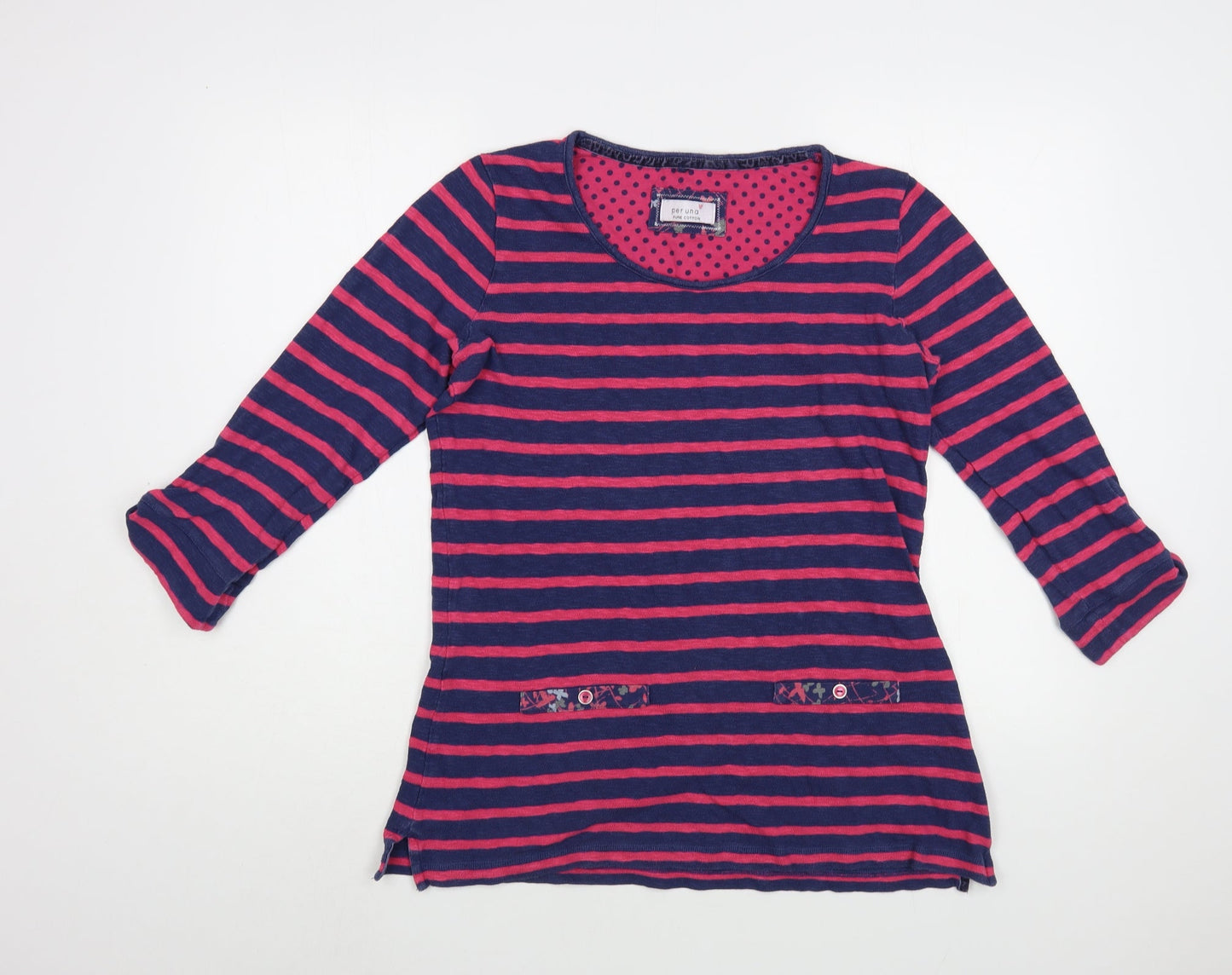 Per Una Womens Pink Striped Cotton Basic Blouse Size 10 Scoop Neck