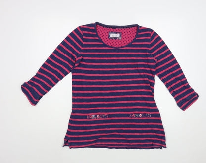 Per Una Womens Pink Striped Cotton Basic Blouse Size 10 Scoop Neck