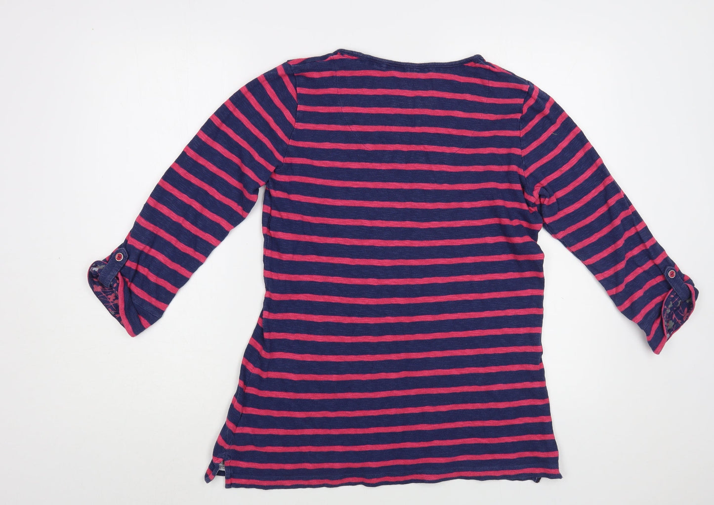 Per Una Womens Pink Striped Cotton Basic Blouse Size 10 Scoop Neck