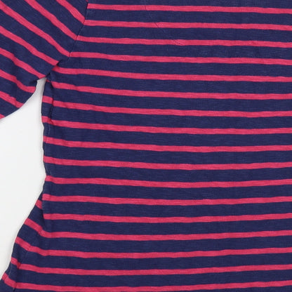 Per Una Womens Pink Striped Cotton Basic Blouse Size 10 Scoop Neck