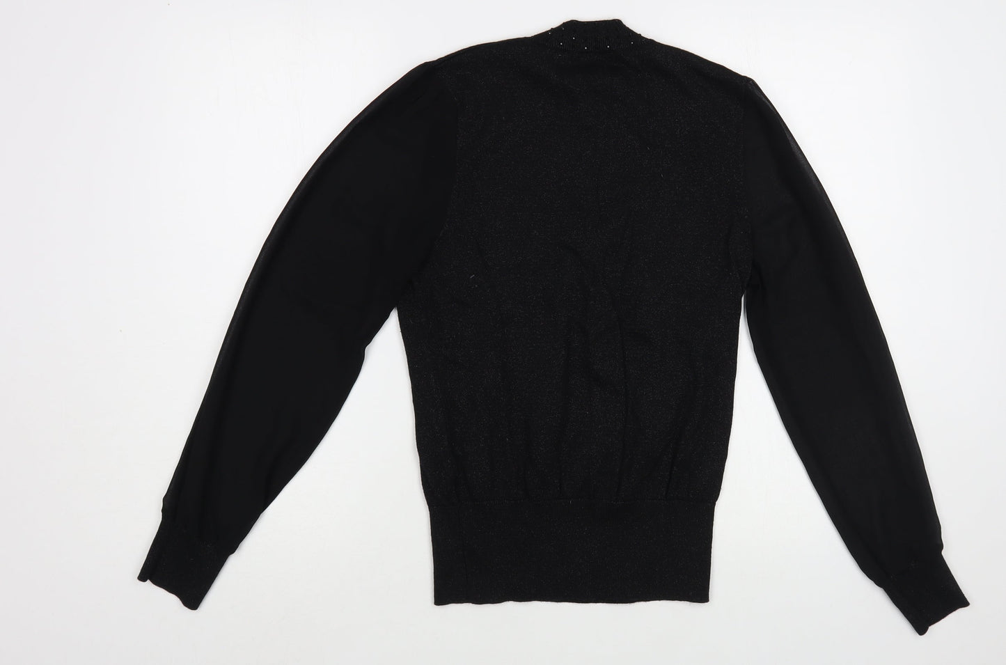 Oasis Womens Black  Cotton Basic Blouse Size M Mock Neck - Embelished Neckline