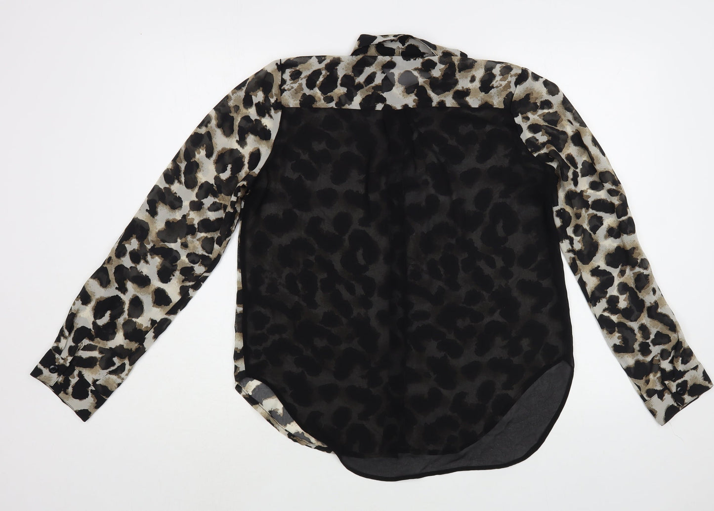MINE Womens Black Animal Print Polyester Basic Button-Up Size M Collared