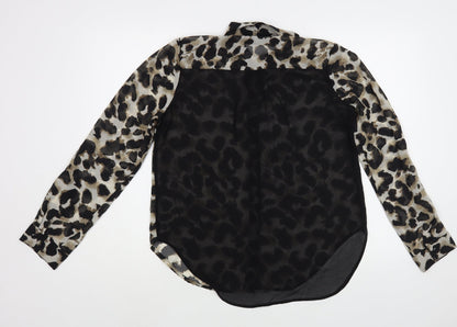 MINE Womens Black Animal Print Polyester Basic Button-Up Size M Collared