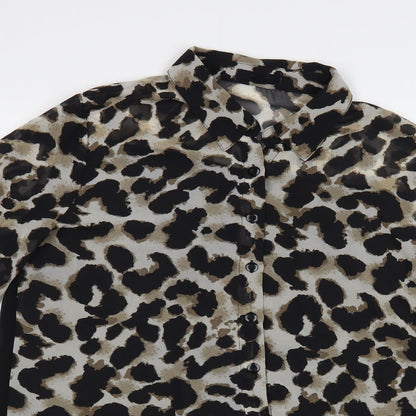 MINE Womens Black Animal Print Polyester Basic Button-Up Size M Collared