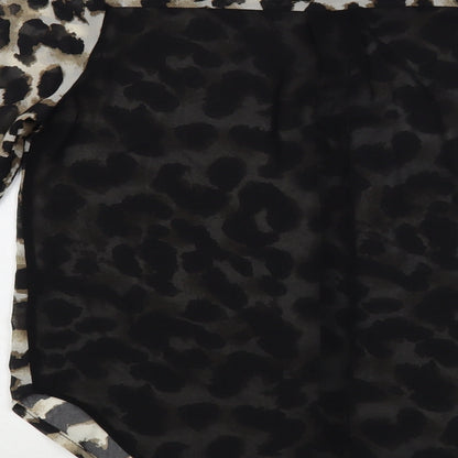 MINE Womens Black Animal Print Polyester Basic Button-Up Size M Collared