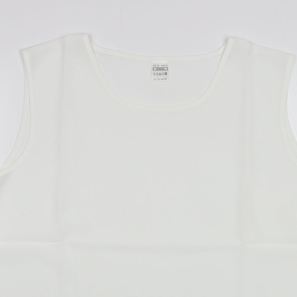 Preworn Womens White  Polyester Basic Tank Size 18 Scoop Neck