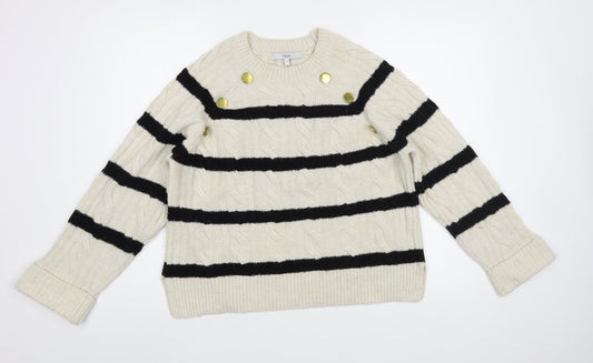NEXT Womens Beige Crew Neck Striped Acrylic Pullover Jumper Size XS