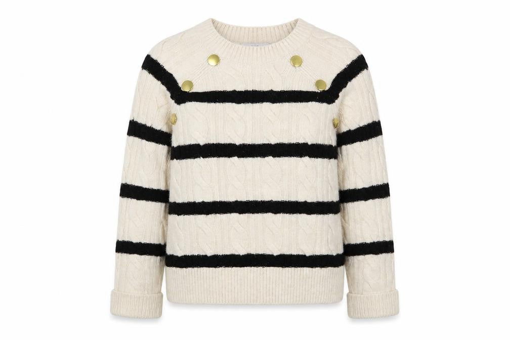 NEXT Womens Beige Crew Neck Striped Acrylic Pullover Jumper Size XS