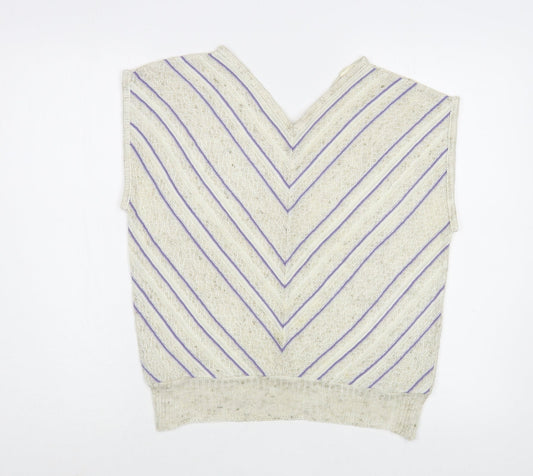 Babuale Womens Beige Striped Acrylic Basic Blouse Size 16 V-Neck