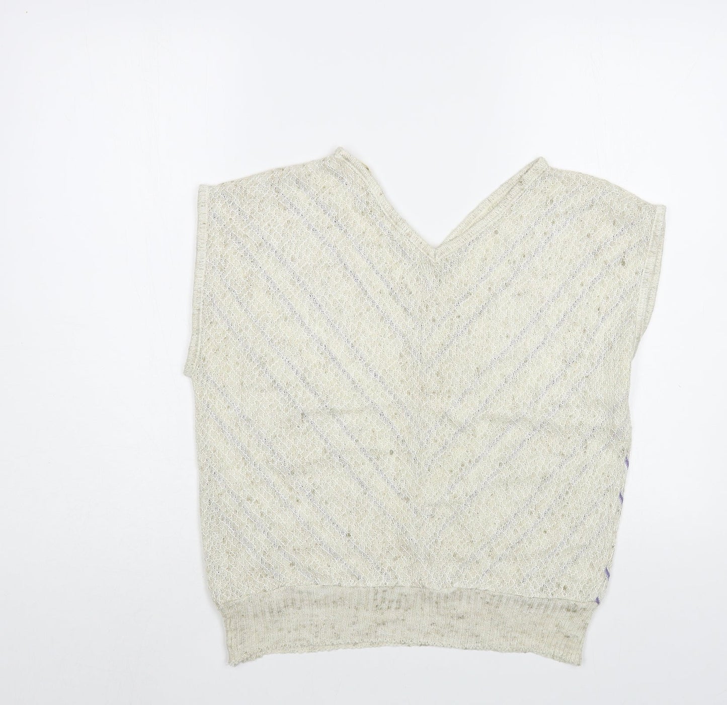 Babuale Womens Beige Striped Acrylic Basic Blouse Size 16 V-Neck